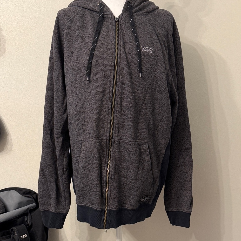 Vans Men's Charcoal/Black Zip-Up Hoodie. Size Large.
